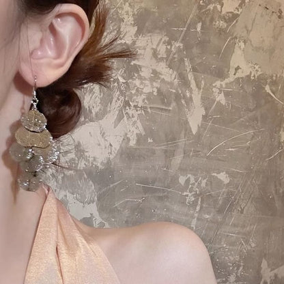 Earring Chandelier Leaf Alloy