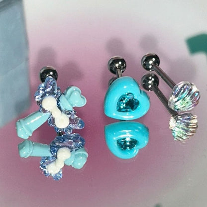 Shell Set Stud Heart Rhinestone Alloy of Wand / Earring 3: