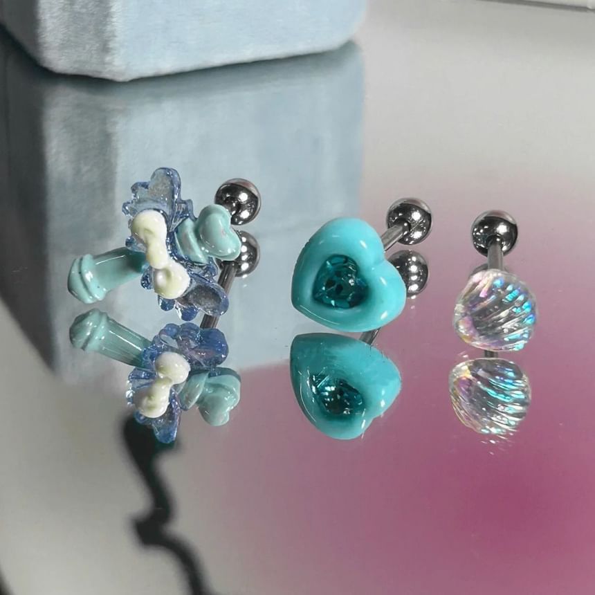 Shell Set Stud Heart Rhinestone Alloy of Wand / Earring 3: