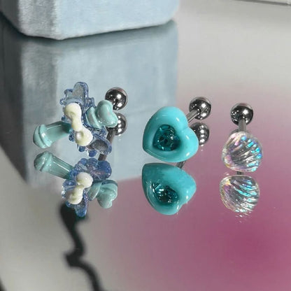 Shell Set Stud Heart Rhinestone Alloy of Wand / Earring 3: