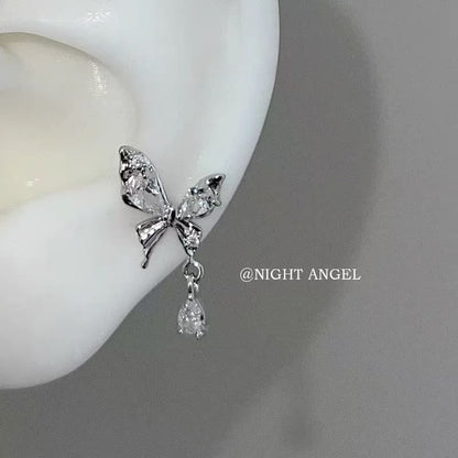Butterfly Alloy Drop Rhinestone Earring