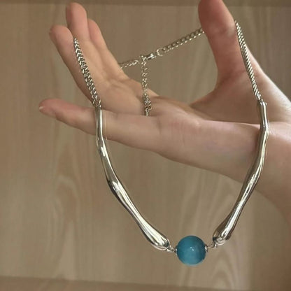 Faux Cat Bead Choker Stone Eye Alloy