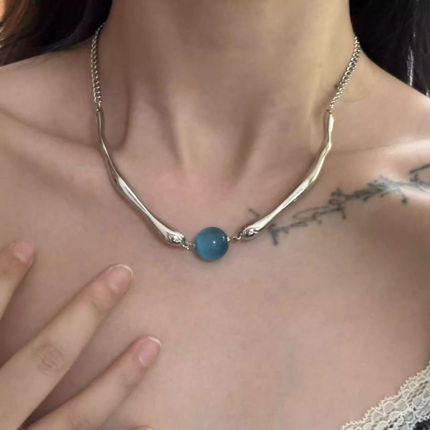 Faux Cat Bead Choker Stone Eye Alloy