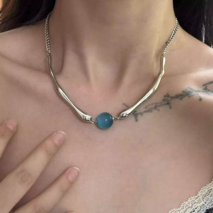 Faux Cat Bead Choker Stone Eye Alloy