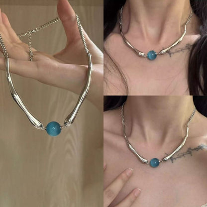 Faux Cat Bead Choker Stone Eye Alloy
