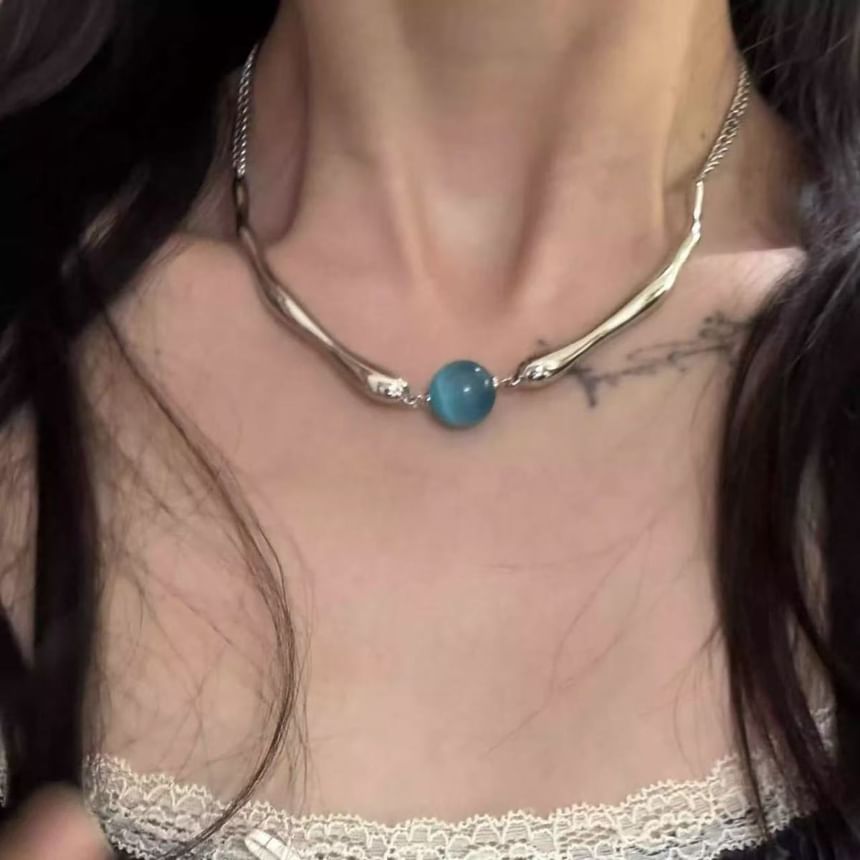 Faux Cat Bead Choker Stone Eye Alloy