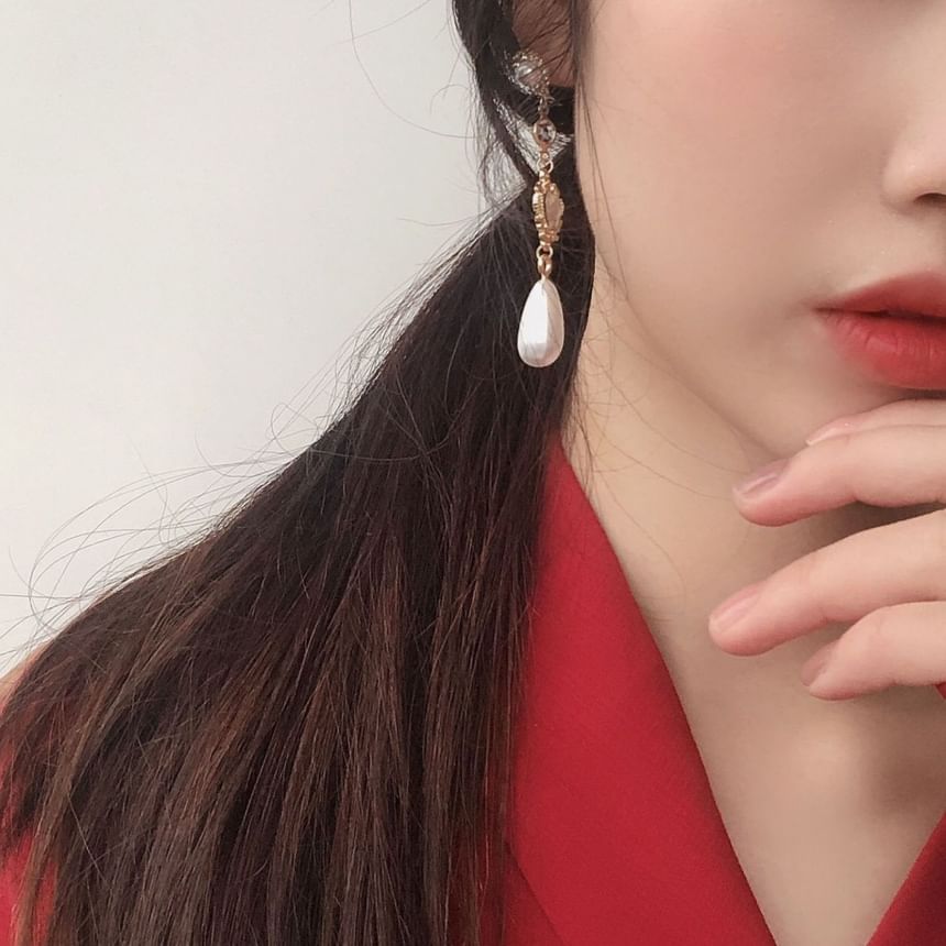 Dangle Pearl Faux Earring Heart Rhinestone Alloy