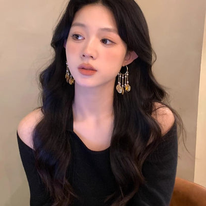 Alloy Disc Pearl Textured Earring Faux Chandelier