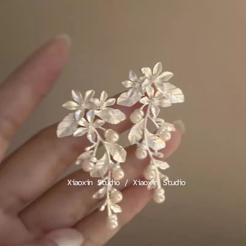 Dangle Alloy Pearl Earring Faux Floral