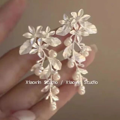 Dangle Alloy Pearl Earring Faux Floral