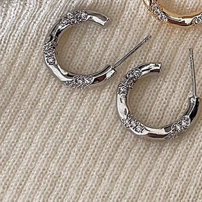 Open Alloy Earring Rhinestone Hoop