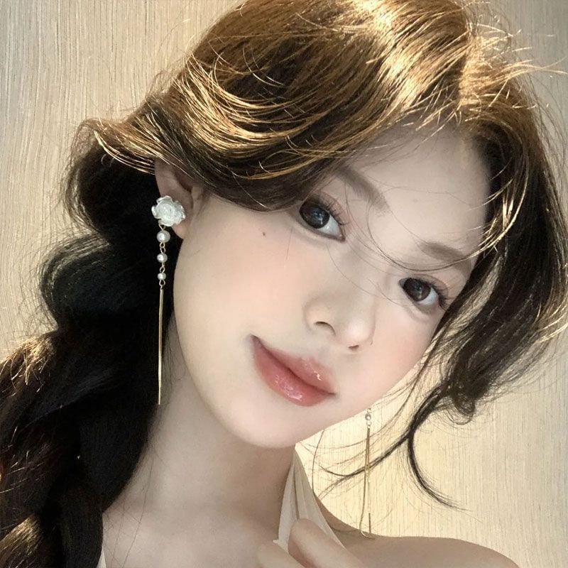 Faux Pearl Threader Floral Alloy Earring