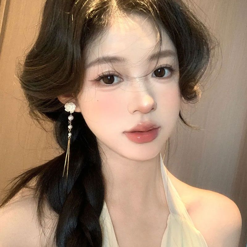 Faux Pearl Threader Floral Alloy Earring