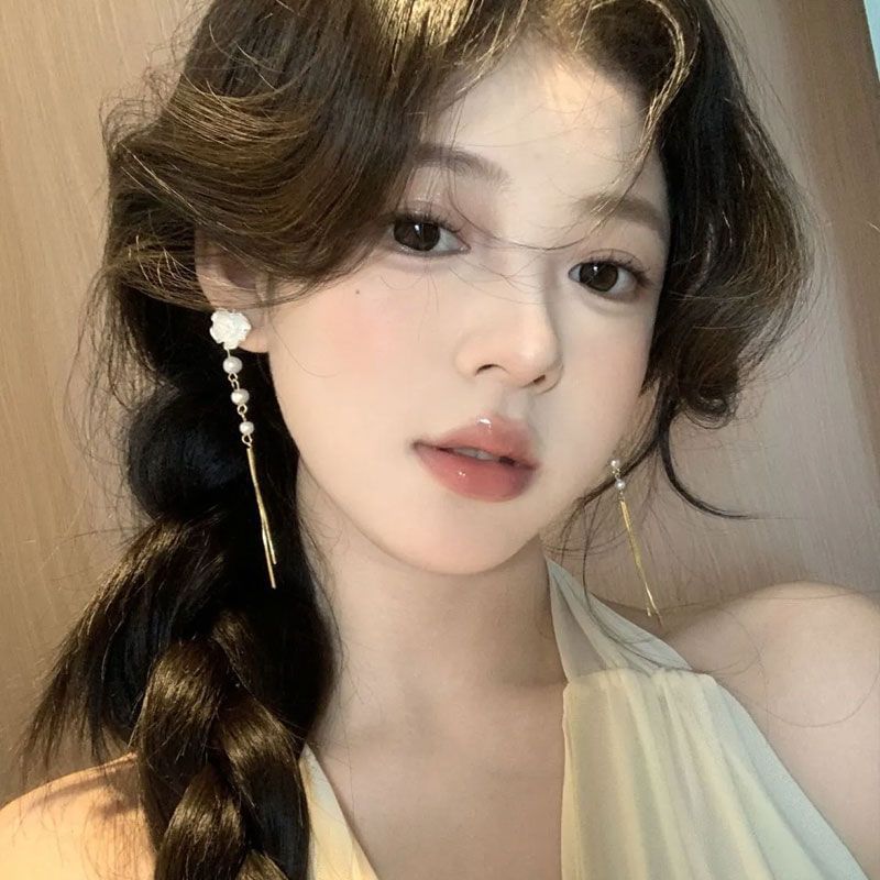 Faux Pearl Threader Floral Alloy Earring