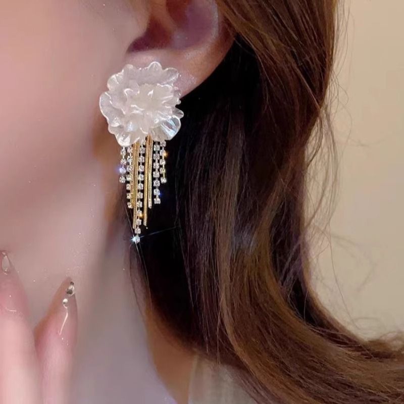 Earring Alloy Rhinestone Floral Fringed