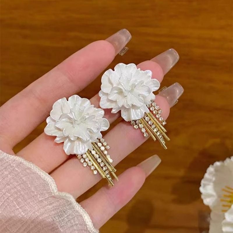 Earring Alloy Rhinestone Floral Fringed