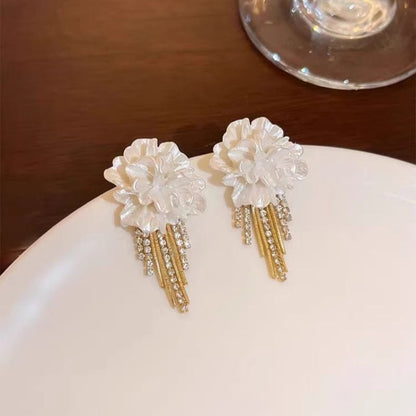 Earring Alloy Rhinestone Floral Fringed