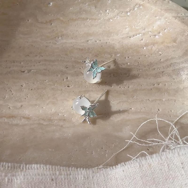 Earring Cabochon Stud Enamel Butterfly