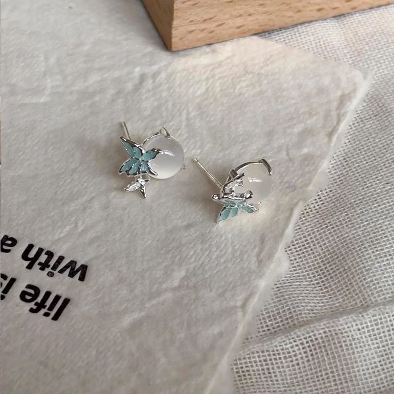 Earring Cabochon Stud Enamel Butterfly