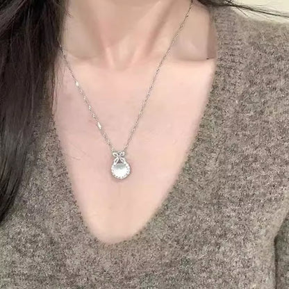 Bow Cabochon Necklace Rhinestone