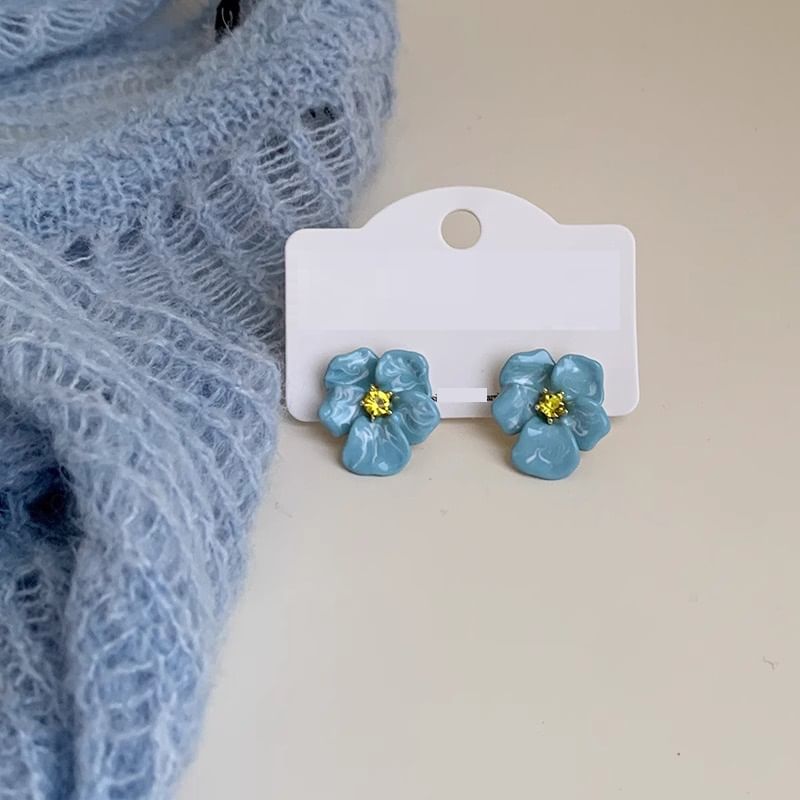 Enamel Earring Stud Flower Rhinestone