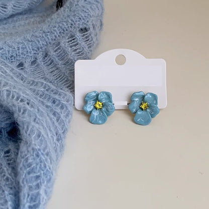 Enamel Earring Stud Flower Rhinestone