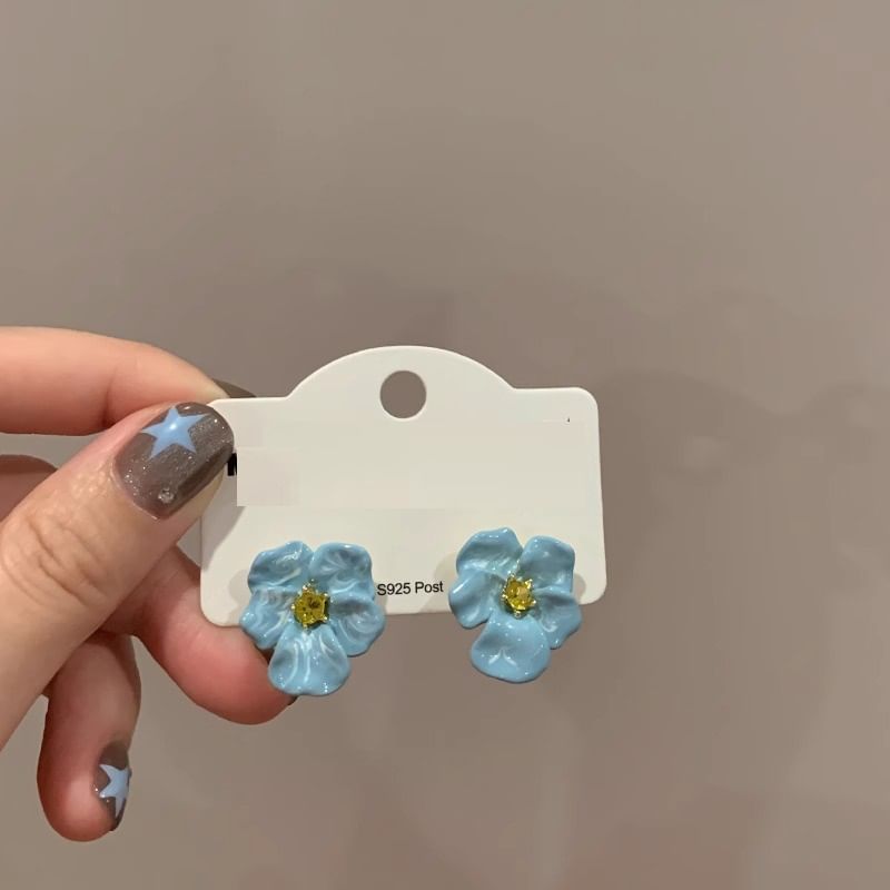 Enamel Earring Stud Flower Rhinestone
