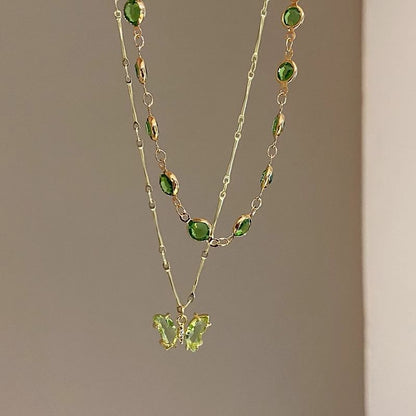 Butterfly Necklace Layered Rhinestone Station
