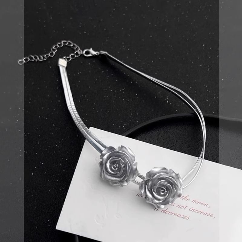 Choker Rose Faux Metallic Leather
