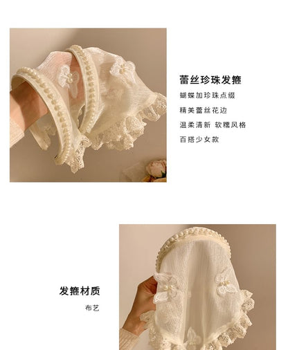 Headband Applique Butterfly Trim Lace