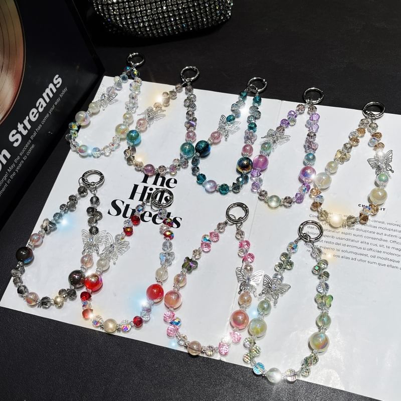 Strap Phone Beaded Butterfly Wrist Faux Crystal