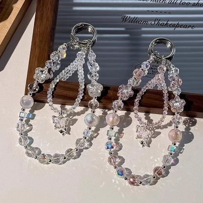 Wrist Strap with Faux Lanyard Crystal Phone Beaded Butterfly Pad