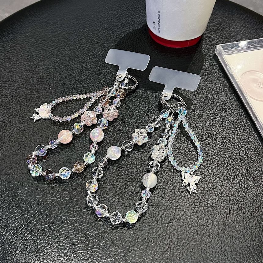 Wrist Strap with Faux Lanyard Crystal Phone Beaded Butterfly Pad