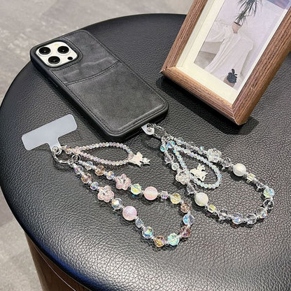 Wrist Strap with Faux Lanyard Crystal Phone Beaded Butterfly Pad