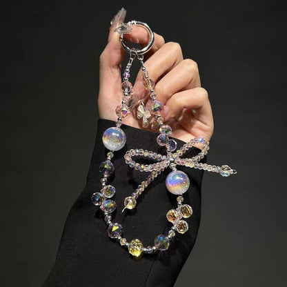 Wrist Bow Beaded Phone Strap Crystal Faux