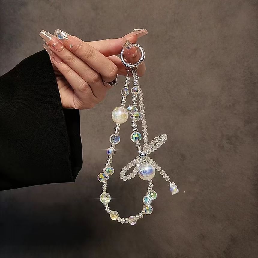 Wrist Bow Beaded Phone Strap Crystal Faux