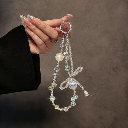 Wrist Bow Beaded Phone Strap Crystal Faux