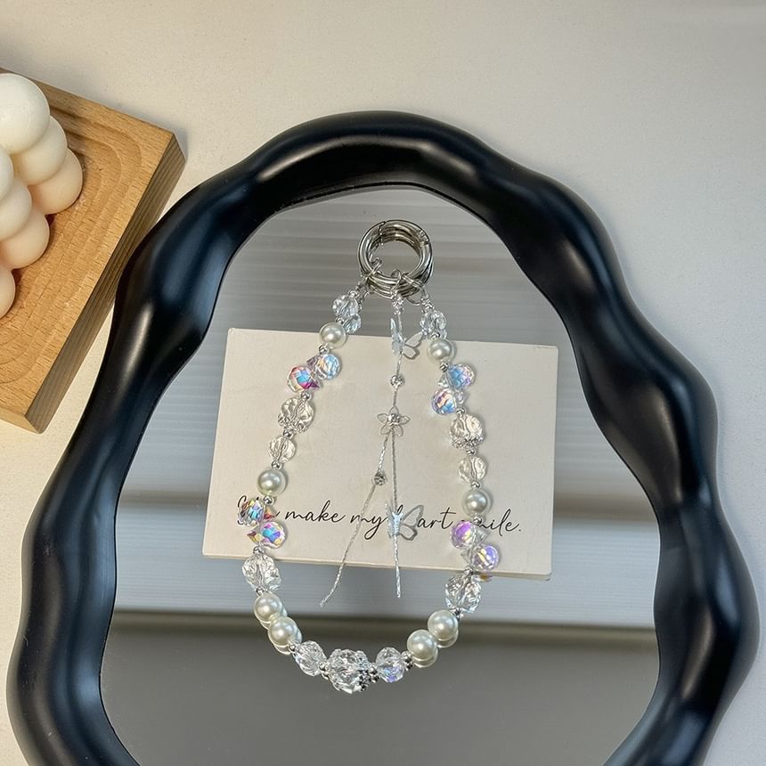 Lanyard Pearl Pad Strap with Faux Phone Butterfly Wrist