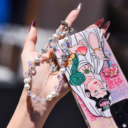 Lanyard Pearl Pad Strap with Faux Phone Butterfly Wrist