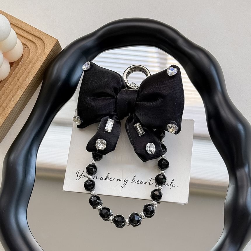 Pad Rhinestone Charm Phone with Bow Lanyard Faux Pearl