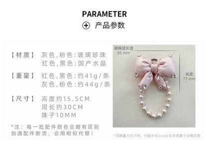 Pad Rhinestone Charm Phone with Bow Lanyard Faux Pearl