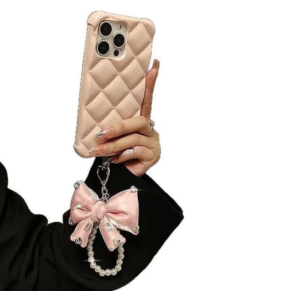 Pad Rhinestone Charm Phone with Bow Lanyard Faux Pearl