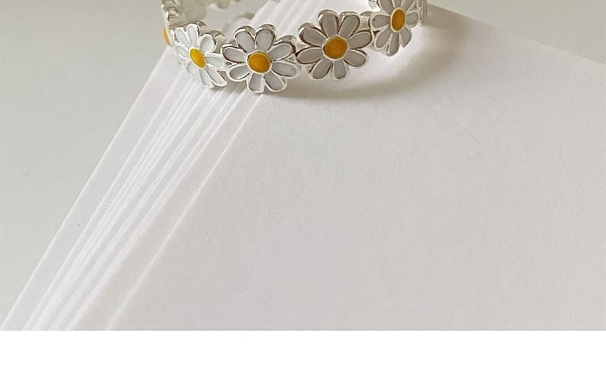 925 Silver Open Sterling Daisy Enamel Ring