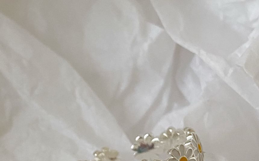 925 Silver Open Sterling Daisy Enamel Ring