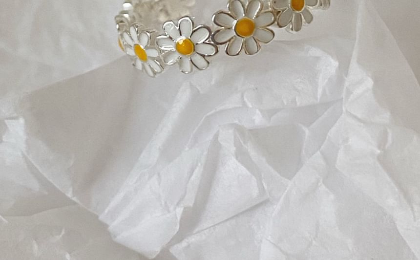 925 Silver Open Sterling Daisy Enamel Ring
