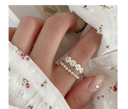 925 Silver Open Sterling Daisy Enamel Ring