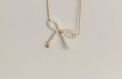 Bow 925 Beaded Silver Necklace Sterling