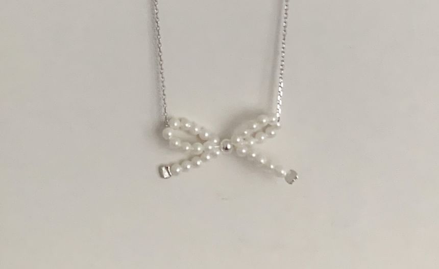 Bow 925 Beaded Silver Necklace Sterling