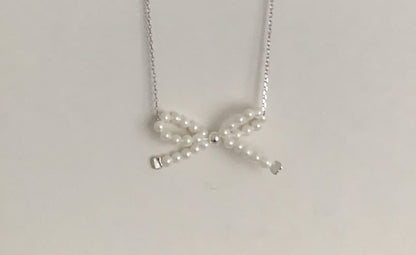 Bow 925 Beaded Silver Necklace Sterling