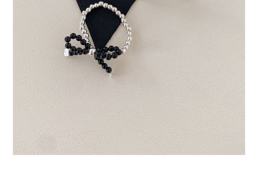 Silver Ring Sterling Bow 925 Beaded Elastic